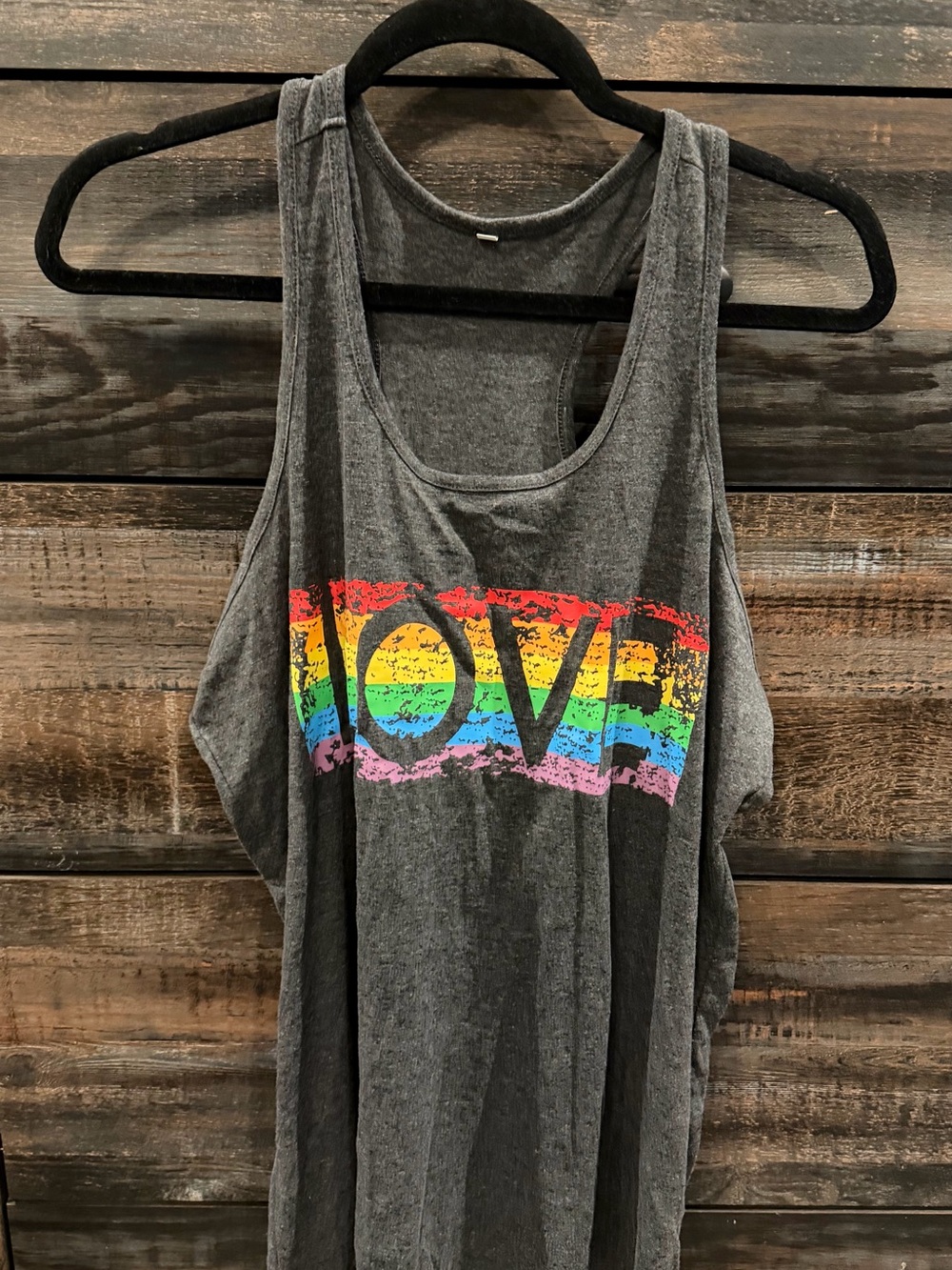 Gray PRIDE Tank Top with Rainbow LOVE Graphic